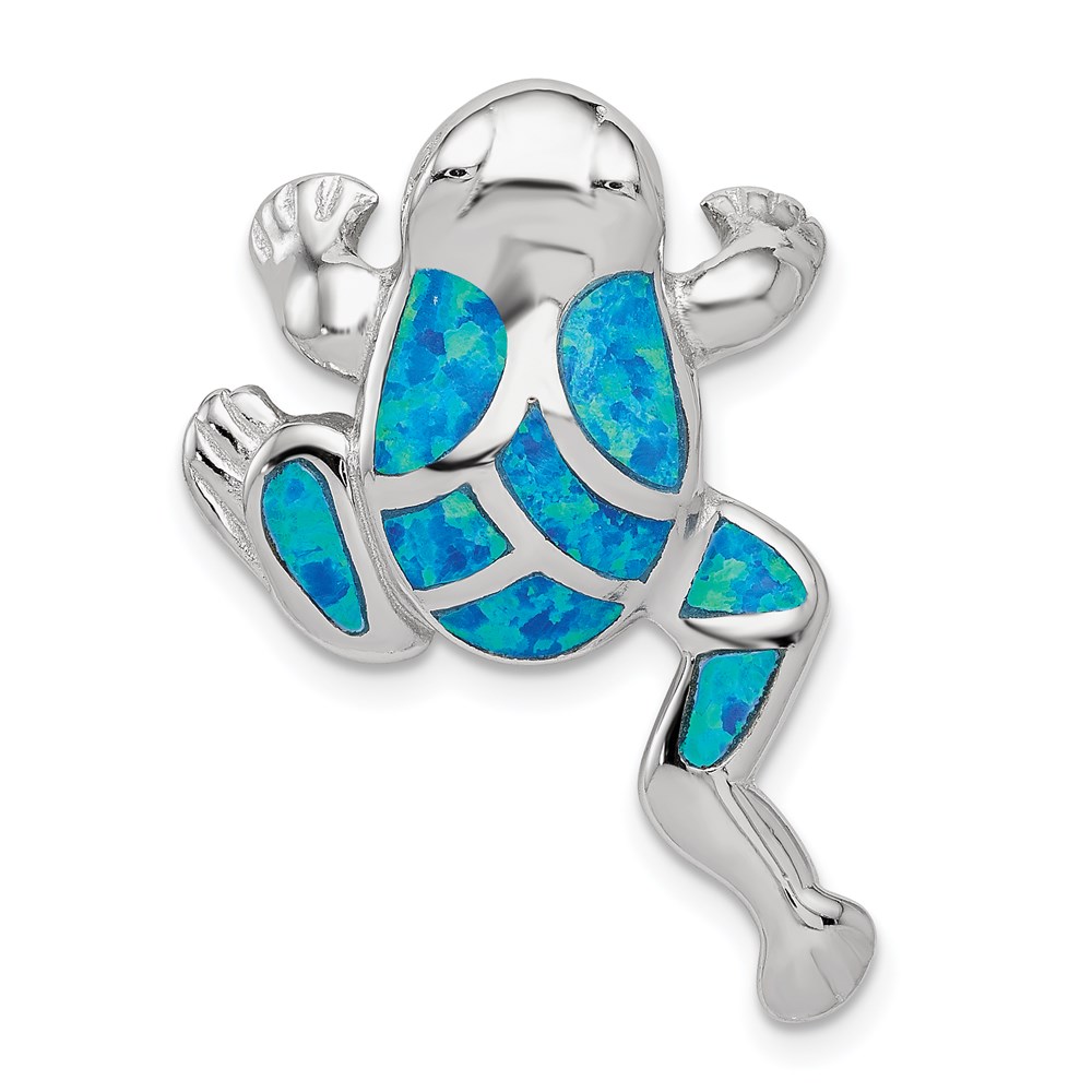 925 Sterling Silver Created Blue Opal Inlay Frog Slide Necklace Charm Pendant 122$